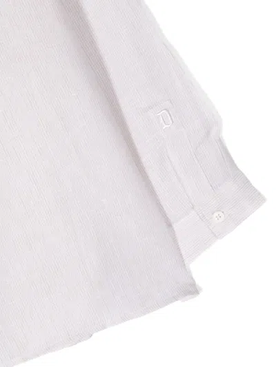 Shop Dondup Sand Linen Shirt With Mandarin Collar In Brown