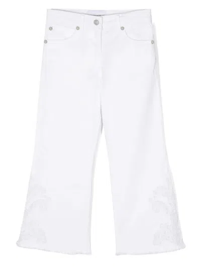Shop Ermanno Scervino Junior White Flared Jeans With Lace