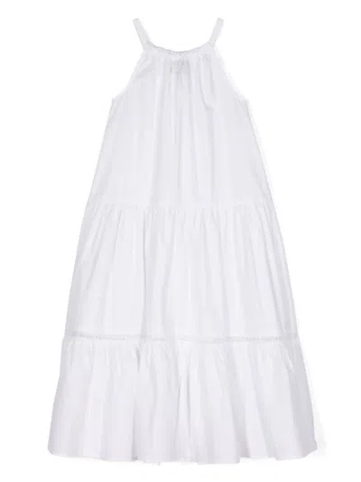 Shop Ermanno Scervino Junior Sleeveless White Flounced Dress With Lace