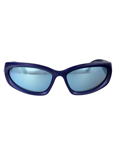 Shop Balenciaga Bb0157s Sunglasses In 009 Blue Blue Blue
