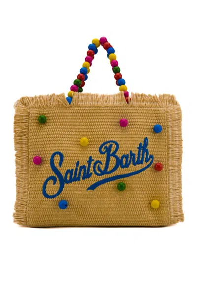 Shop Mc2 Saint Barth Colette Bag In Wood Beads Multicolor Straw