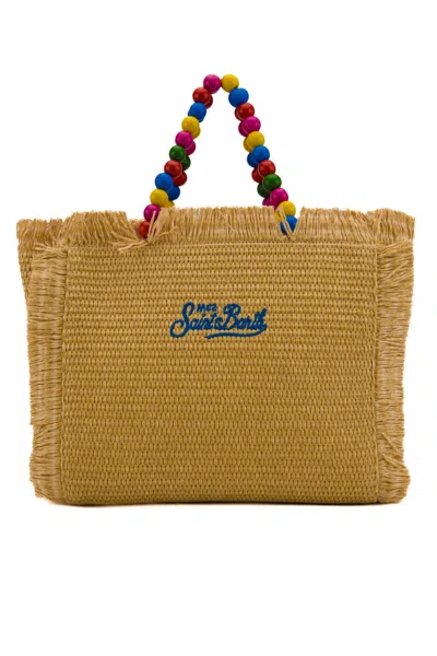Shop Mc2 Saint Barth Colette Bag In Wood Beads Multicolor Straw