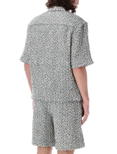 Shop Amiri Boucle Tweed Bowling Shirt In Ashley Blu