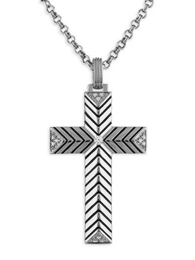 Shop Esquire Men's Black Ip Sterling Silver & 0.1 Tcw Diamond Cross Pendant Necklace