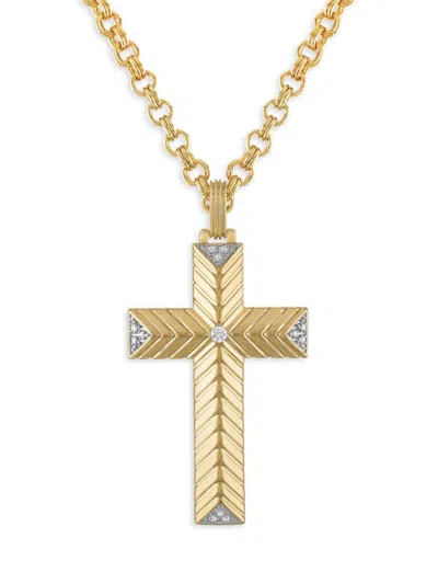 Shop Esquire Men's 14k Goldplated Sterling Silver & 0.1 Tcw Diamond Cross Pendant Necklace