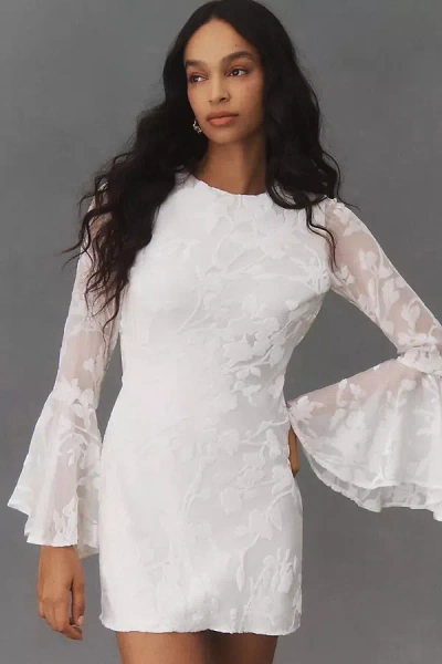 Shop Misha Aurora Bell-sleeve Mini Dress In White