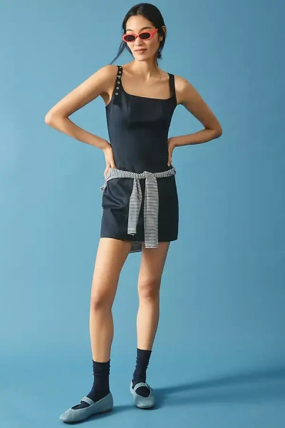 Shop Maeve Belted Shoulder Strap Mini Dress In Blue