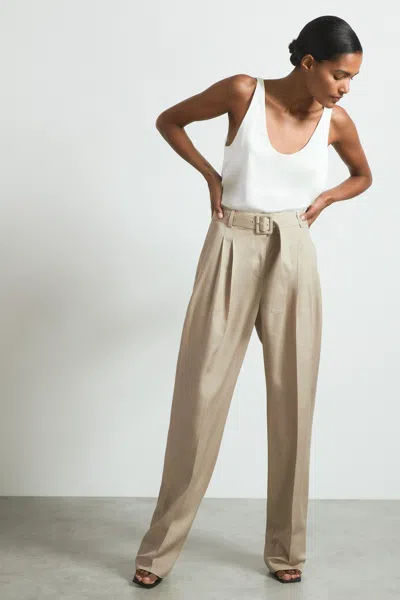 Shop Atelier Belted Wide Leg Trousers In Neutral