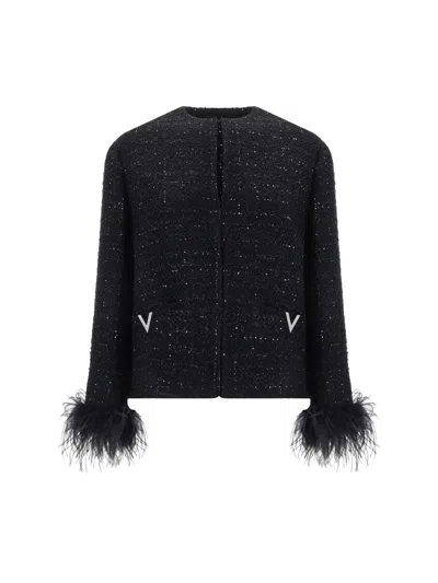 Shop Valentino Pap Tweed Jacket In Nero Lurex