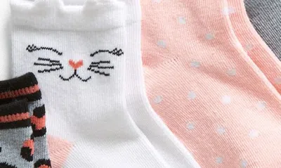 Shop Nordstrom Kids' Critter Assorted 6-pack Quarter Crew Socks In Kitty Pattern Pack