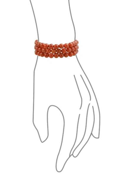 Bling Jewelry Set Of 3 Semiprecious Stone Beaded Stretch Bracelets In Red