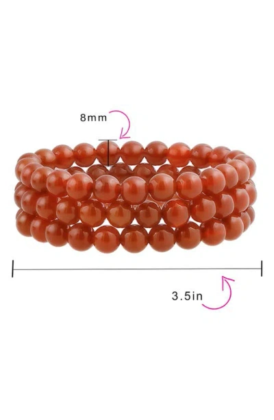 Bling Jewelry Set Of 3 Semiprecious Stone Beaded Stretch Bracelets In Red
