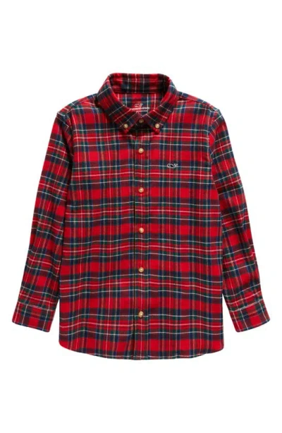 Shop Vineyard Vines Kids' Check Stretch Cotton Flannel Button-down Shirt In Red Velvet 2