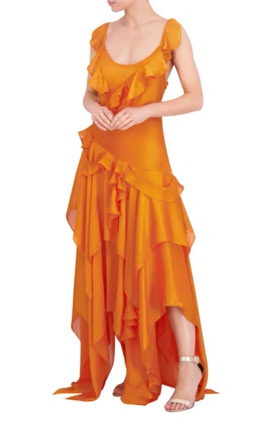 Shop Bcbgmaxazria Ruffle Chiffon Gown In Orange