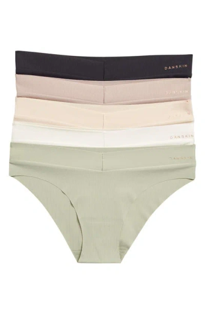 Shop Danskin Assorted 5-pack Laser Micro Bikini Briefs In Green/beige Multi