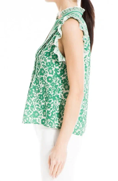 Max Studio Ruffle Sleeve Placket Top In Green Cream | ModeSens