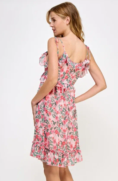 Shop Koko + Mason Floral Ruffle Trim Tie Shoulder Minidress In Pink Tropical
