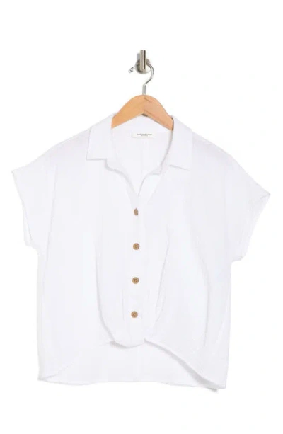 Shop Beachlunchlounge Front Tuck Front Button Gauze Shirt In White