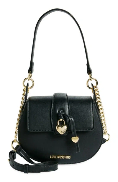 Shop Love Moschino Borsa Heart Logo Shoulder Bag In Black