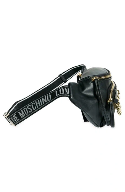 Shop Love Moschino Borsa Faux Leather Belt Bag In Black
