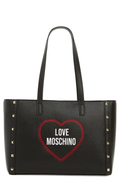 Shop Love Moschino Borsa Faux Leather Tote In Black
