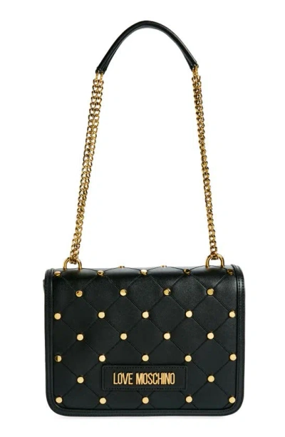 Shop Love Moschino Studded Quilted Shoulder Bag In Black