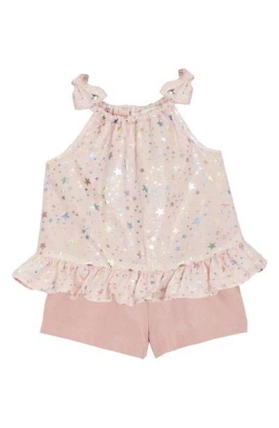 Shop Isobella & Chloe Sparkle Chiffon Top & Shorts Set In Pink