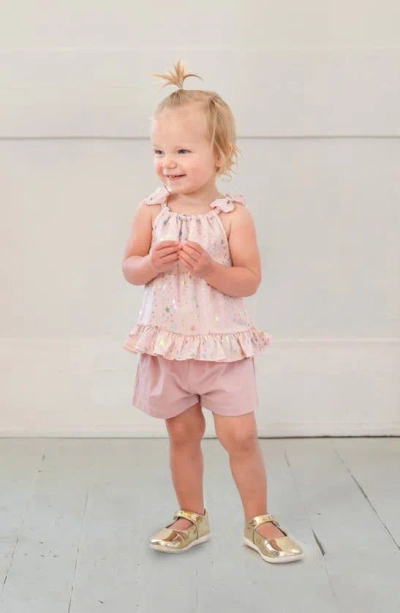 Shop Isobella & Chloe Sparkle Chiffon Top & Shorts Set In Pink