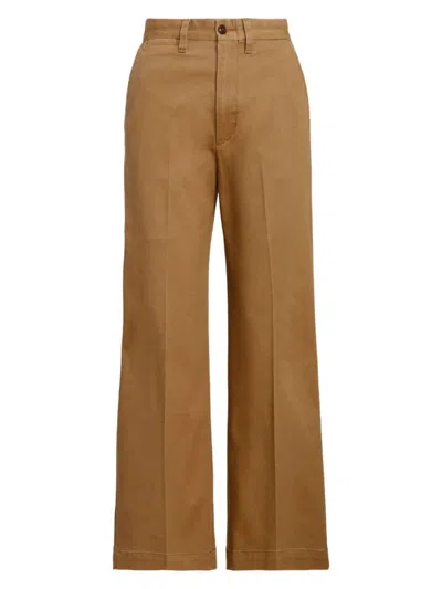 Shop Polo Ralph Lauren Women's Cropped Stretch-cotton Wide-leg Pant In Khaki