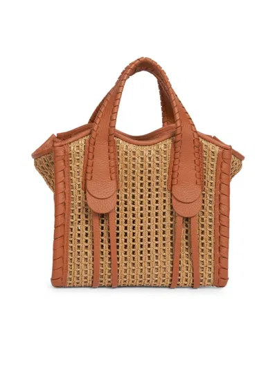 Shop Chloé Women's Small Mony Raffia & Leather Tote Bag In Sandy Brown