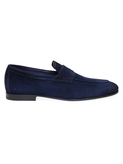 Shop Santoni Men's Carlos Suede Penny Loafers In Blue