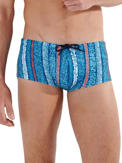 Shop Hom Men's Harrisson Abstract Swim Trunks In Turquoise Print