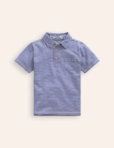 Shop Mini Boden Slubbed-jersey Polo Shirt Sapphire Blue/ Vanilla Pod Boys Boden