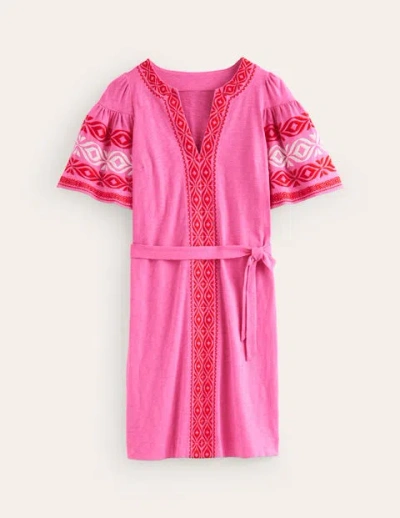 Shop Boden Embroidered Jersey Short Dress Sangria Sunset Women
