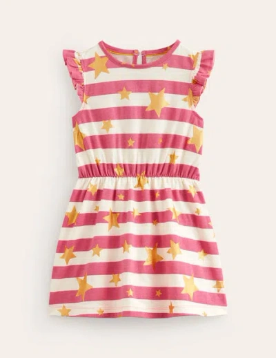 Shop Mini Boden Frill Sleeve Jersey Dress Rose Pink Gold Star Stripe Girls Boden