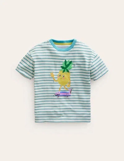 Shop Mini Boden Boucle Relaxed T-shirt Ivory/ Aqua Sea Pineapple Girls Boden
