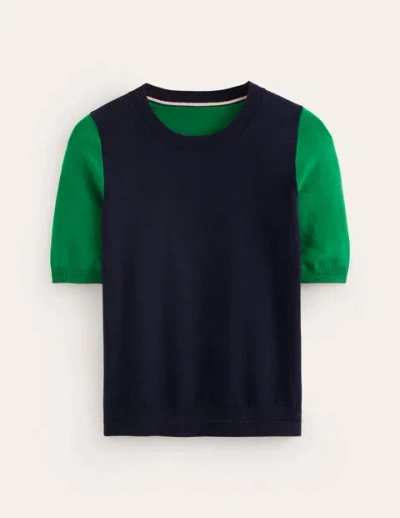 Shop Boden Catriona Cotton Crew T-shirt Navy/ Rich Emerald Women