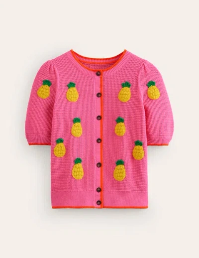 Shop Boden Embroidered T-shirt Cardigan Sangria Sunset Pink, Pineapple Women