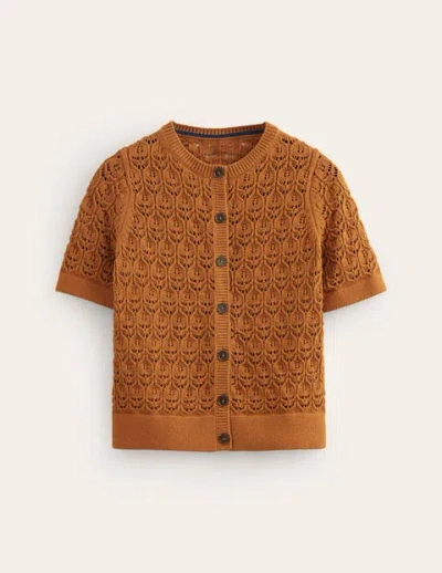 Shop Boden Short Sleeve Crochet Cardigan Gingerbread Brown Women