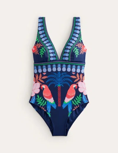 Shop Boden Porto V-neck Swimsuit French Navy Parrots Women