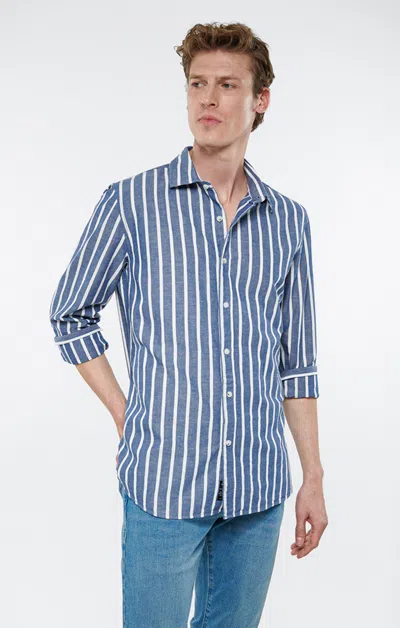 Shop Mavi Striped Button-up Long Sleeve Shirt In White Dark Denim Stripe In Dark Blue