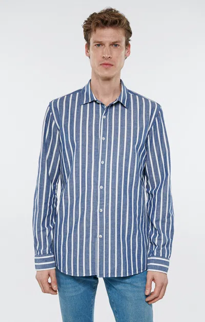 Mavi Striped Button-up Long Sleeve Shirt In White Dark Denim Stripe In Dark Blue