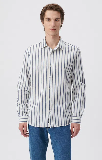Shop Mavi Striped Button-up Long Sleeve Shirt In Dark Denim White Stripe