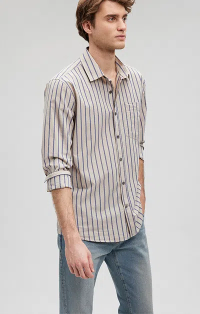 Shop Mavi Striped Button-up Long Sleeve Shirt In Blue Indigo In Beige