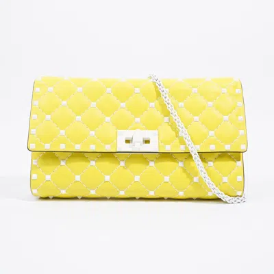 Shop Valentino Rockstud Wallet On Chain Leather In Yellow