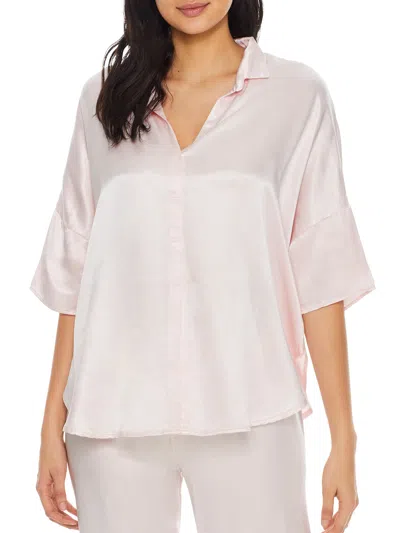 Pj Harlow Fran Satin Notch Collar Pajama Top In Gold