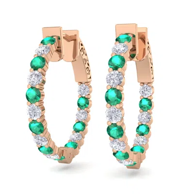 Shop Sselects 2 Carat Emerald And Diamond Hoop Earrings In 14 Karat Rose Gold In Green
