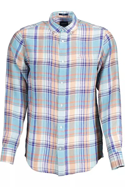 Shop Gant Chic Linen Men's Button-down Men's Shirt In Blue