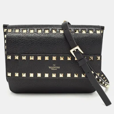 Shop Valentino Leather Rockstud Crossbody Bag In Black