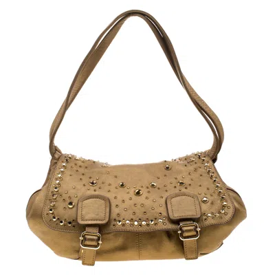 Shop Sonia Rykiel Metallic Gold Leather Studded Shoulder Bag In Beige